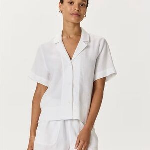 2-Piece Set White Linen Short Sleeve Shirt & Shorts